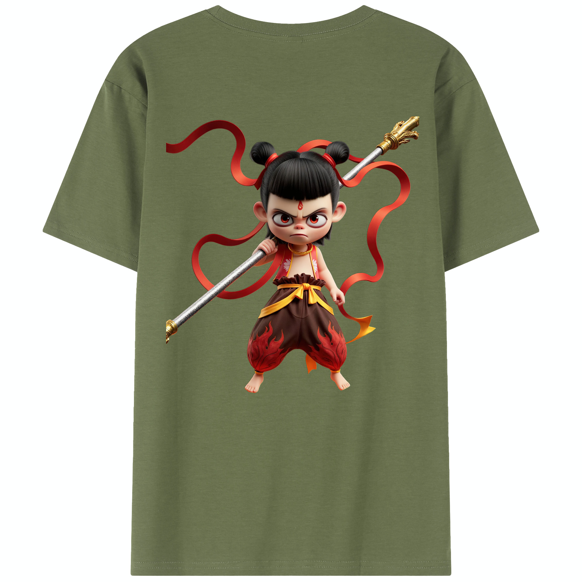 （画像用） Ne Zha 2 ナタ 魔童の大暴れ 綿100％半袖Tシャツ（背面プリント）
